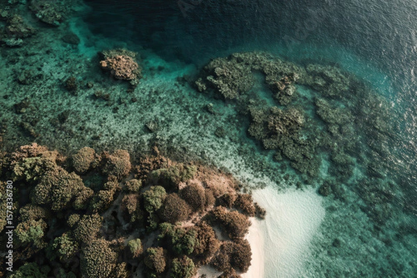Fototapeta breathtaking aerial view of ocean surface showcases vibrant underwater ecosystems