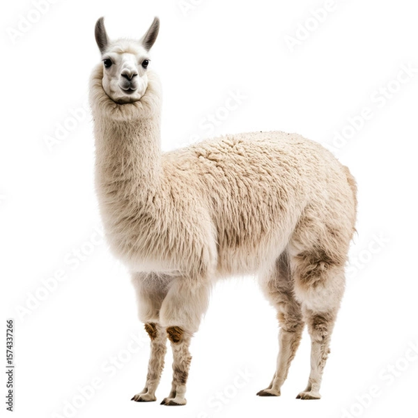 Fototapeta A standing white llama on transparent Background