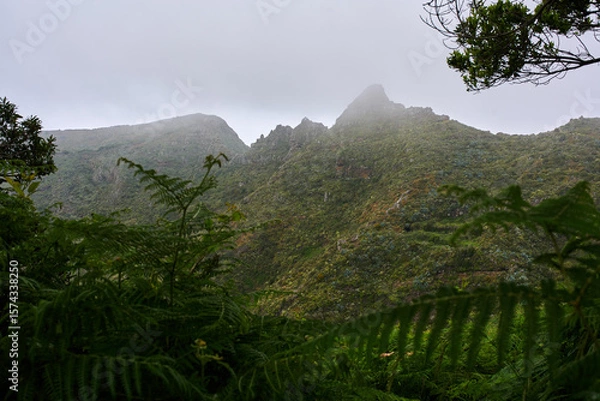 Fototapeta Foggy mountain ridge in Anaga
