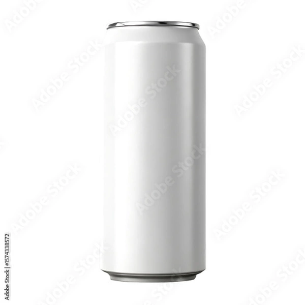 Fototapeta Clean white aluminum beverage can with silver pull tab isolated on transparent background