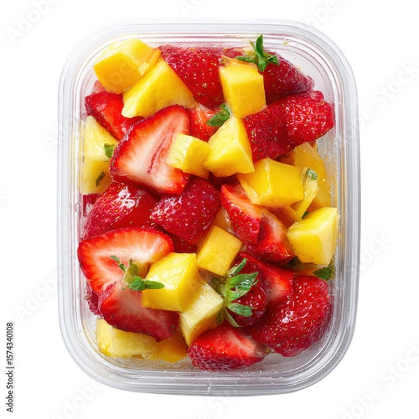 Fototapeta Fruit salad in container on transparent Background