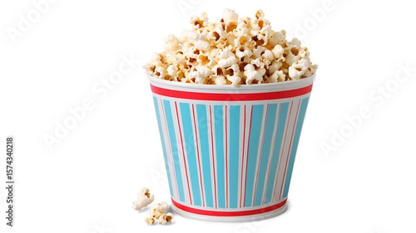 Fototapeta Buttery popcorn in a red bucket and a glass is ready for a movie theater entertainment