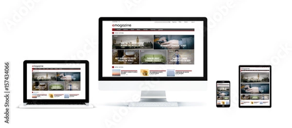 Fototapeta realistic devices isolated with magazine landing page