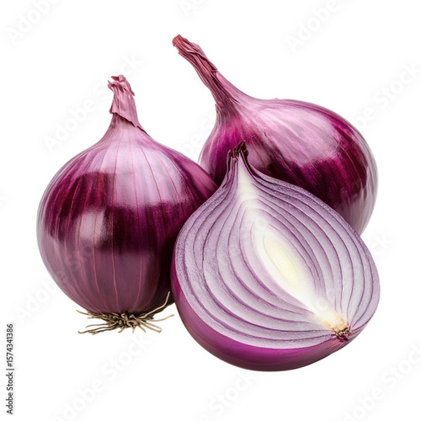 Fototapeta Red onions on black base on transparent Background