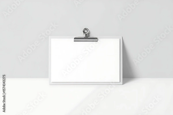 Fototapeta Minimalist Clipboard Blank Paper White Background Mockup Template Design