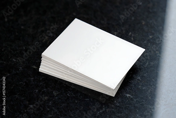 Fototapeta Stack of Blank Business Cards Mockup on Dark Marble Background