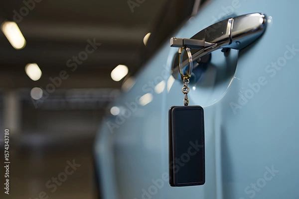 Fototapeta Car Door Handle with Keyring Automobile Accessory Vehicle Detail
