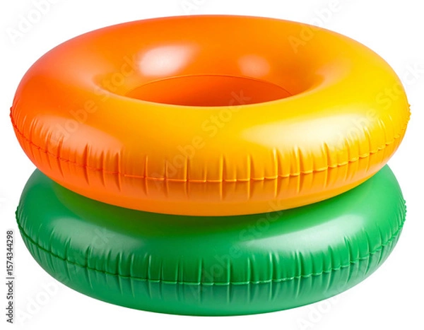 Fototapeta Two Colorful Swim Rings Stacked Close-Up, Isolated on Transparent Background PNG (2)