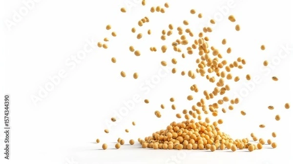 Fototapeta Soybeans levitate isolated on a white background.