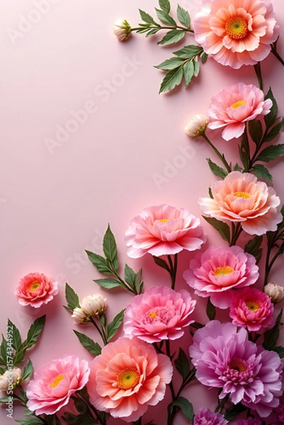 Fototapeta Close-up of blooming carnations in various colors gently layered over a textured background