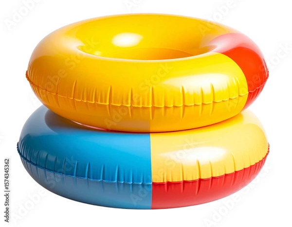 Fototapeta Two Colorful Swim Rings Stacked Close-Up, Isolated on Transparent Background PNG