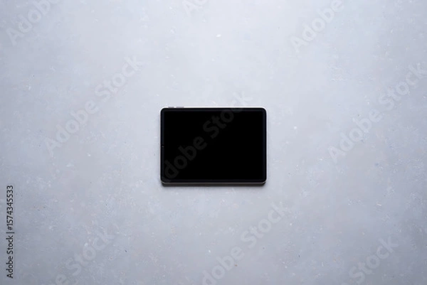 Fototapeta Tablet with Blank Screen Flat Lay on Grey Background Stock Photo