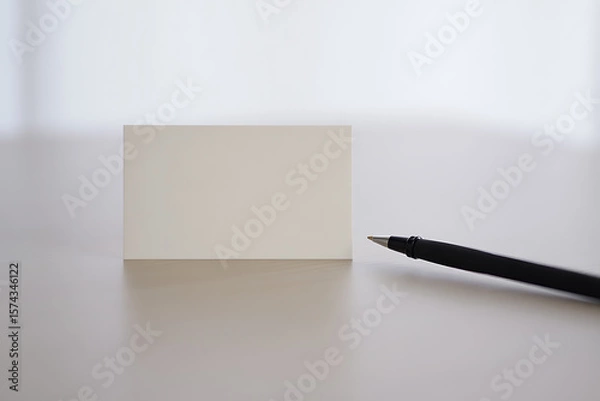Fototapeta Blank Business Card Mockup with Pen Minimalist Office Stationery Design