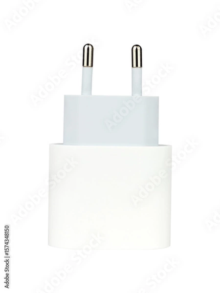Fototapeta Original network charger, block for charging the phone. Isolated from the background.