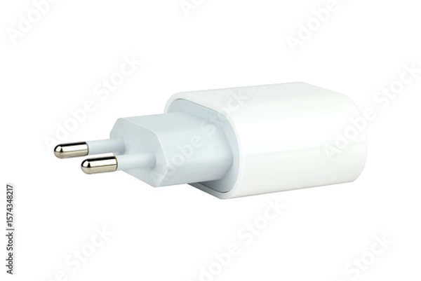 Fototapeta Original network charger, block for charging the phone. Isolated from the background.