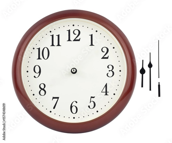 Fototapeta round wall clock with frame, hands separately for indicating time on the clock, isolated from the background