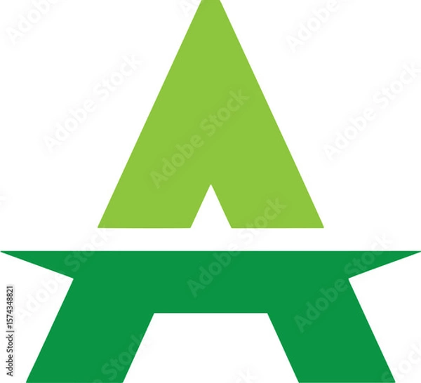 Fototapeta Modern Geometric Letter A Logo. Abstract green triangle and star-shaped icon for technology, finance, or environmental company branding. Apex or summit symbol