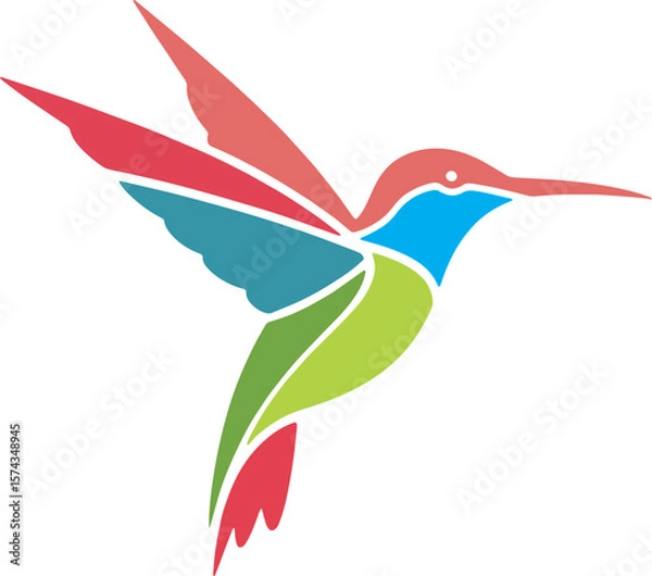 Fototapeta Colorful Geometric Hummingbird Logo Vector. Modern abstract polygonal bird icon illustration, perfect for nature-inspired branding, wildlife conservation, or creative company identity