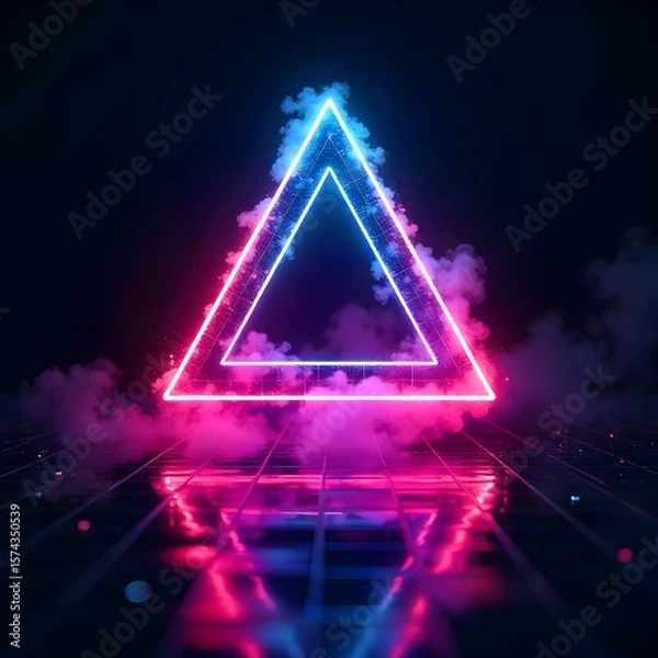 Fototapeta Neon glowing triangle with smoke abstract high resolution picture