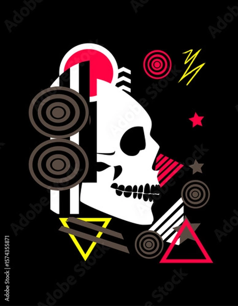 Obraz Robot Skull with Geometric Shapes, Art deco. Vector illustration