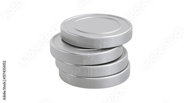 Fototapeta stack of silver coin isolated on white background