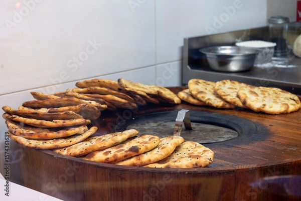 Obraz Close-up of a freshly baked Asian bread toast in a traditional oven.