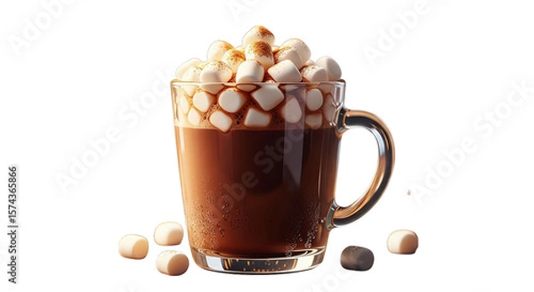 Fototapeta A delightful glass mug overflowing with hot chocolate and toasted marshmallows creates a cozy vibe.