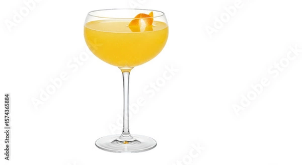 Fototapeta A glass holds a vibrant orange cocktail with a twist of citrus, set against a stark black backdrop.