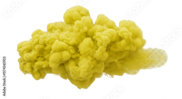 Fototapeta A vibrant cloud of yellow smoke billows against a stark black backdrop creating a dreamy scene