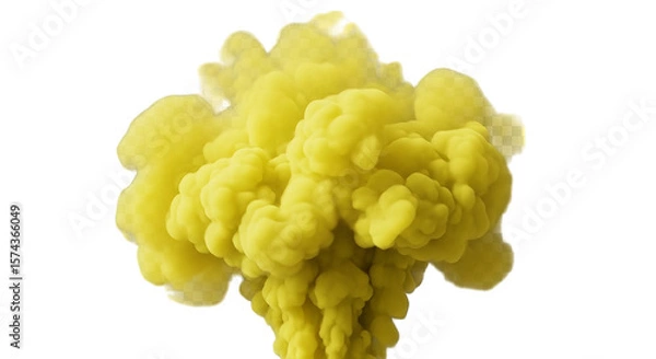 Fototapeta A vibrant yellow cloud of smoke slowly ascends, creating a striking, textured display against black
