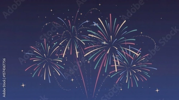 Obraz Festive fireworks display illuminating the dark night sky with sparkling stars