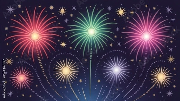 Fototapeta Festive fireworks display illuminating the dark night sky with sparkling stars
