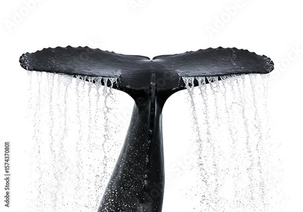 Fototapeta Whale tail emerging from water creating a symmetrical splash