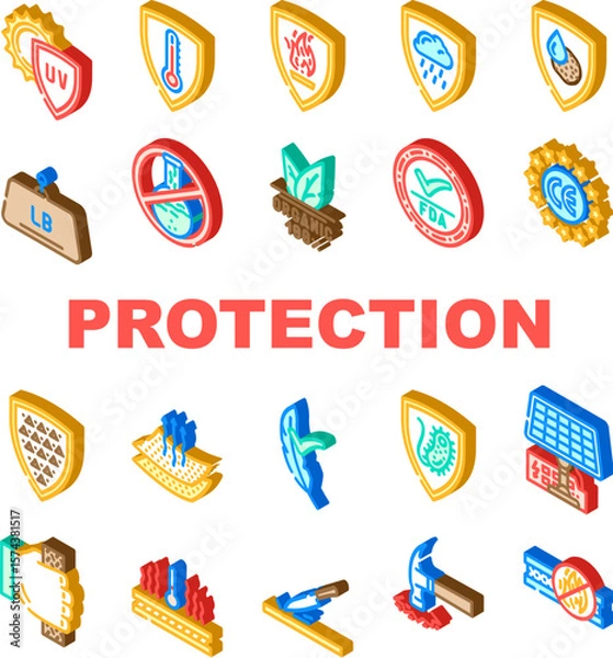 Fototapeta protection durability product icons set vector