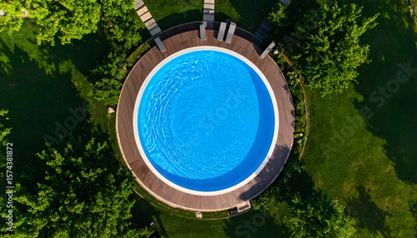 Fototapeta Aerial view circular pool with green garden.