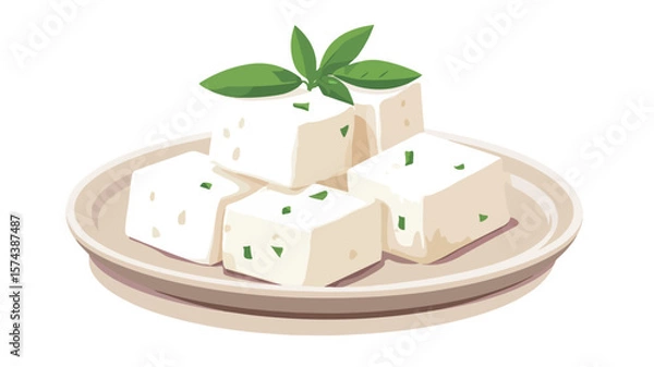 Obraz Authentic Indian Paneer Cheese Flat Vector Illustration
