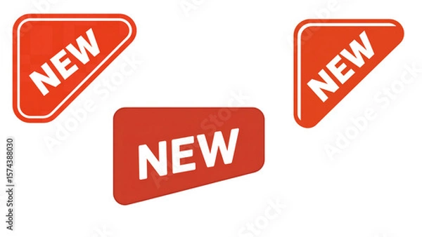 Fototapeta Three red new tags in different shapes on a white background in a flat design