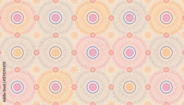 Fototapeta Subtle pastel geometric circle pattern, seamless repeat textile design,  ornament,   textile design