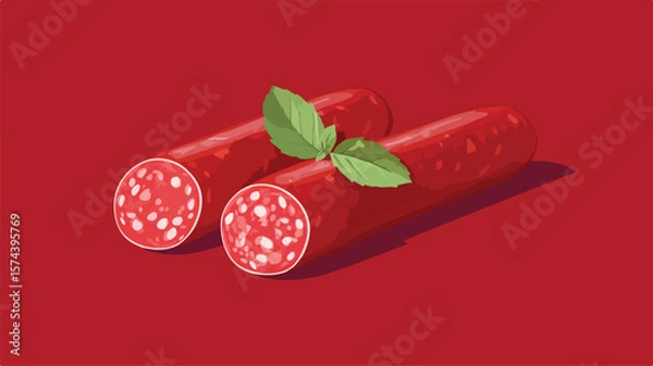 Obraz Stylized Salami Sausages Isometric Vector Illustration