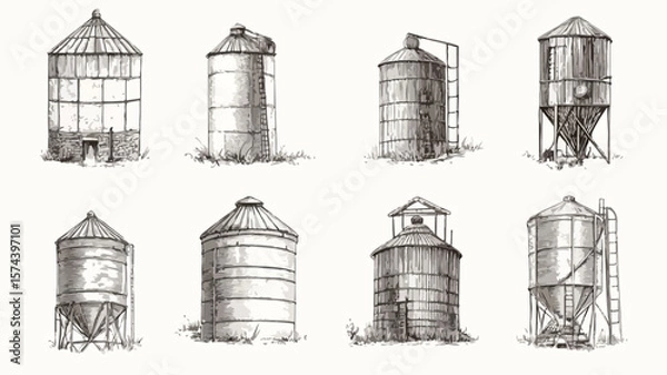Obraz Diverse Vintage Engraved Grain Illustrations for Creative Projects