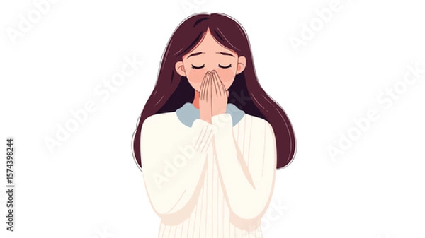 Obraz Woman Reacting to Unpleasant Smell with Closed Nose - Odor, Disgust and Toxicity Concept