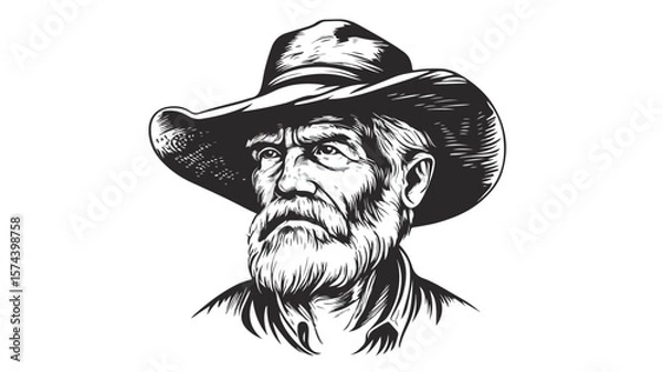 Obraz Young Farmer Portrait Logo Icon In Simple Old Black Style