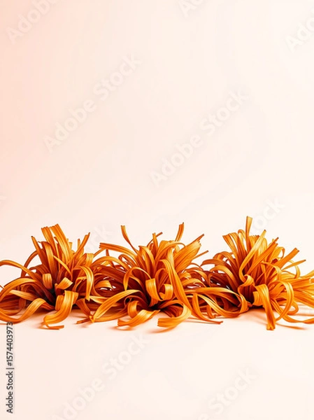 Fototapeta Vibrant orange abstract floral arrangement on a soft pastel background, showcasing creative design.