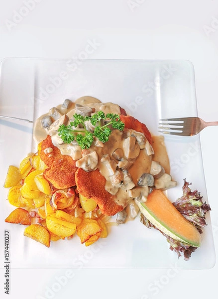 Obraz snapshot of restaurant food plate, close-up