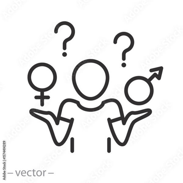 Obraz gender question icon, gender party, girl or boy, riddle or surprise, sex of newborn, thin line web symbol on white background - editable stroke vector illustration eps10