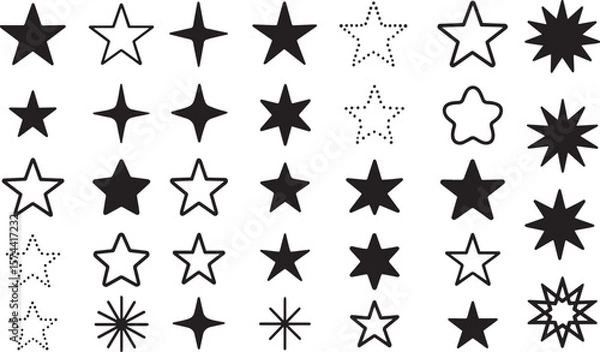 Fototapeta Various star shapes and outlines solid dotted