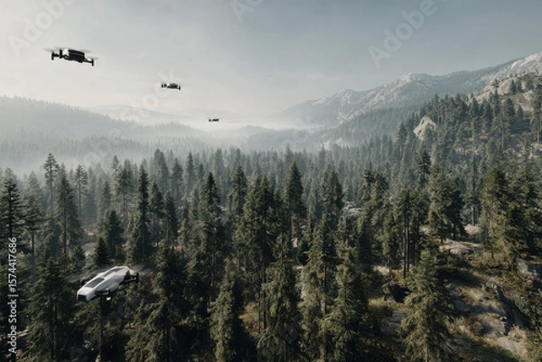 Fototapeta collection of modern drones designed for environmental research showcasing clean lines and futuristic aesthetics in