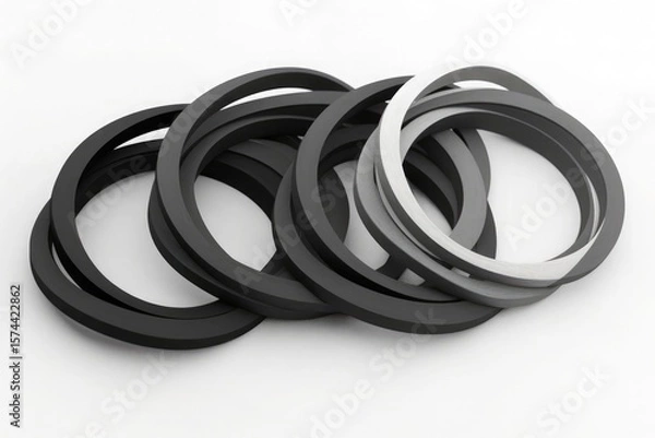 Fototapeta A pile of black rubber  on a white background, 3D rendering illustration