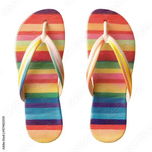 Fototapeta Pair of striped flip flops isolated on white background..