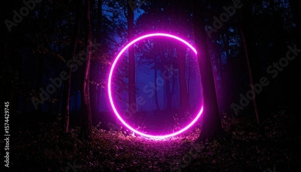 Fototapeta Neon circle in a dark forest (1)